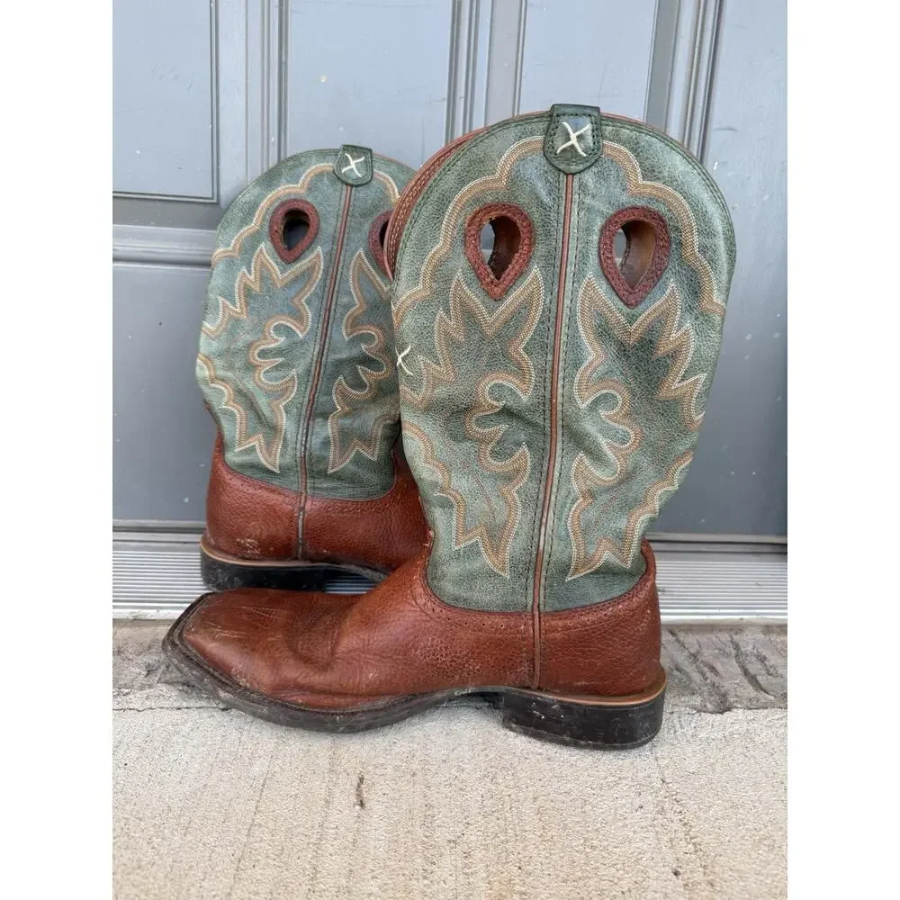 Twisted X 14 Inch Western Square Toe Cowboy Leather Boots, Size 10.5 EE